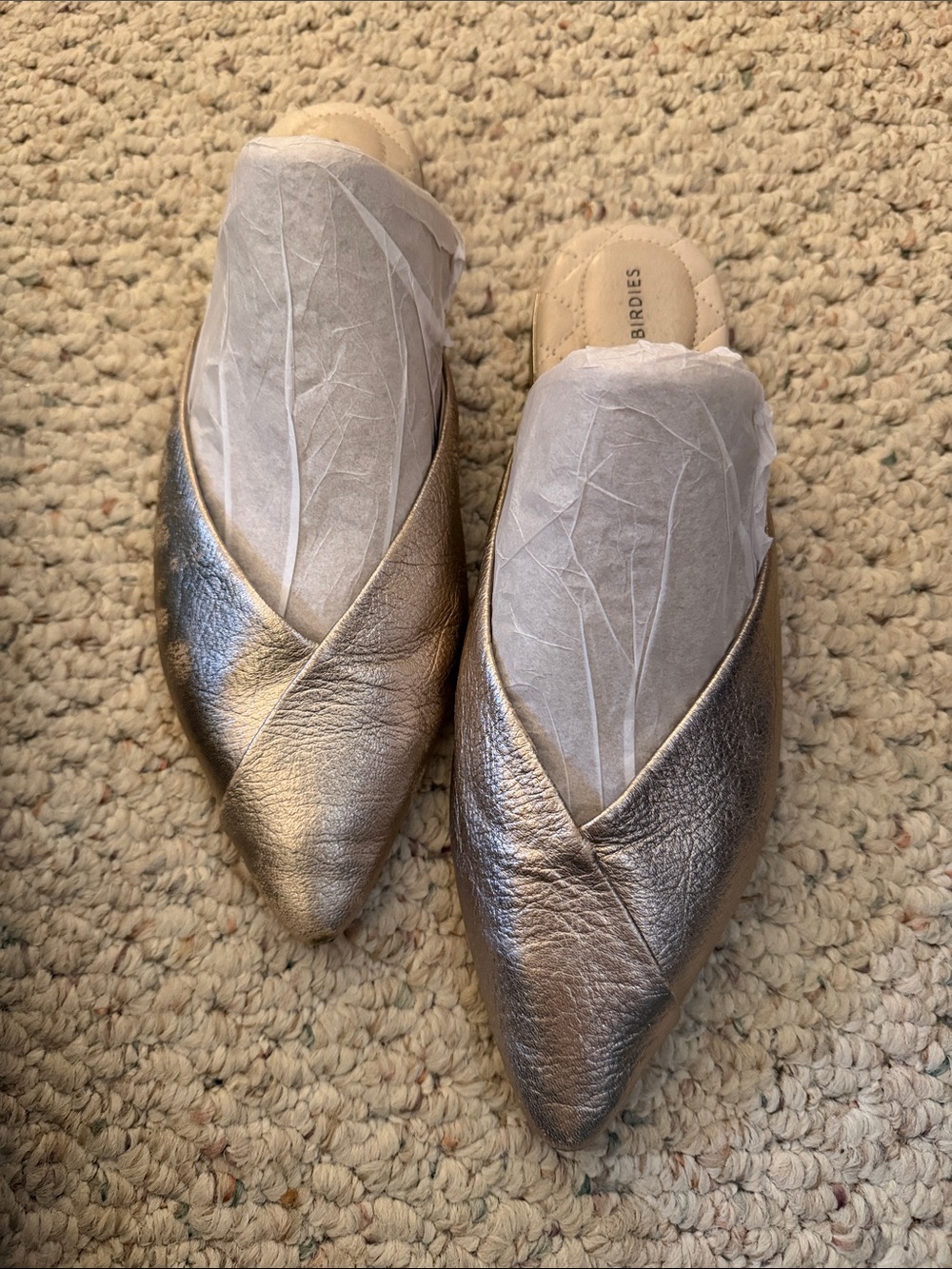 Birdies Metallic Gold Pointed Slip-On Mules